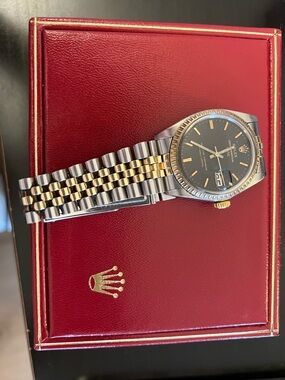 Rolex Two-Tone Watch with Black Dial and Gold Accents